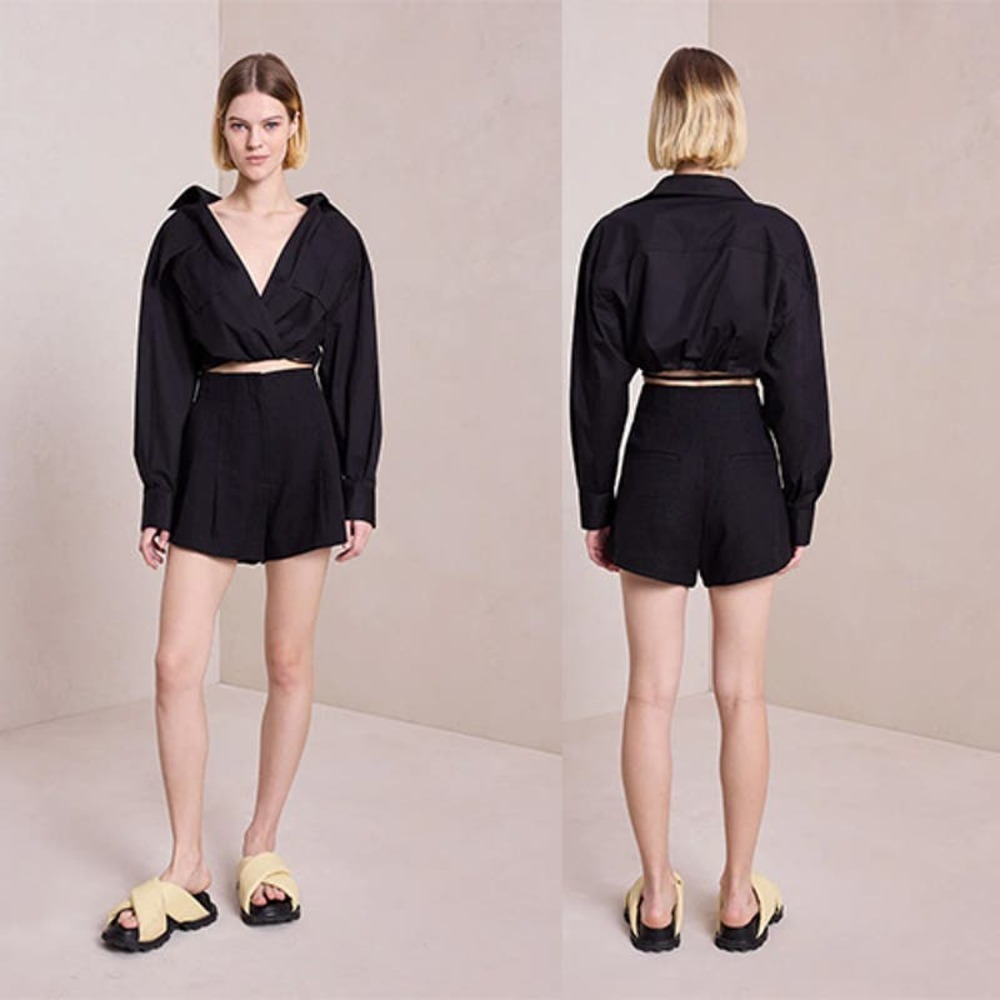 NWT A.L.C Bennett Linen & Cotton High Rise Pleated Black Short